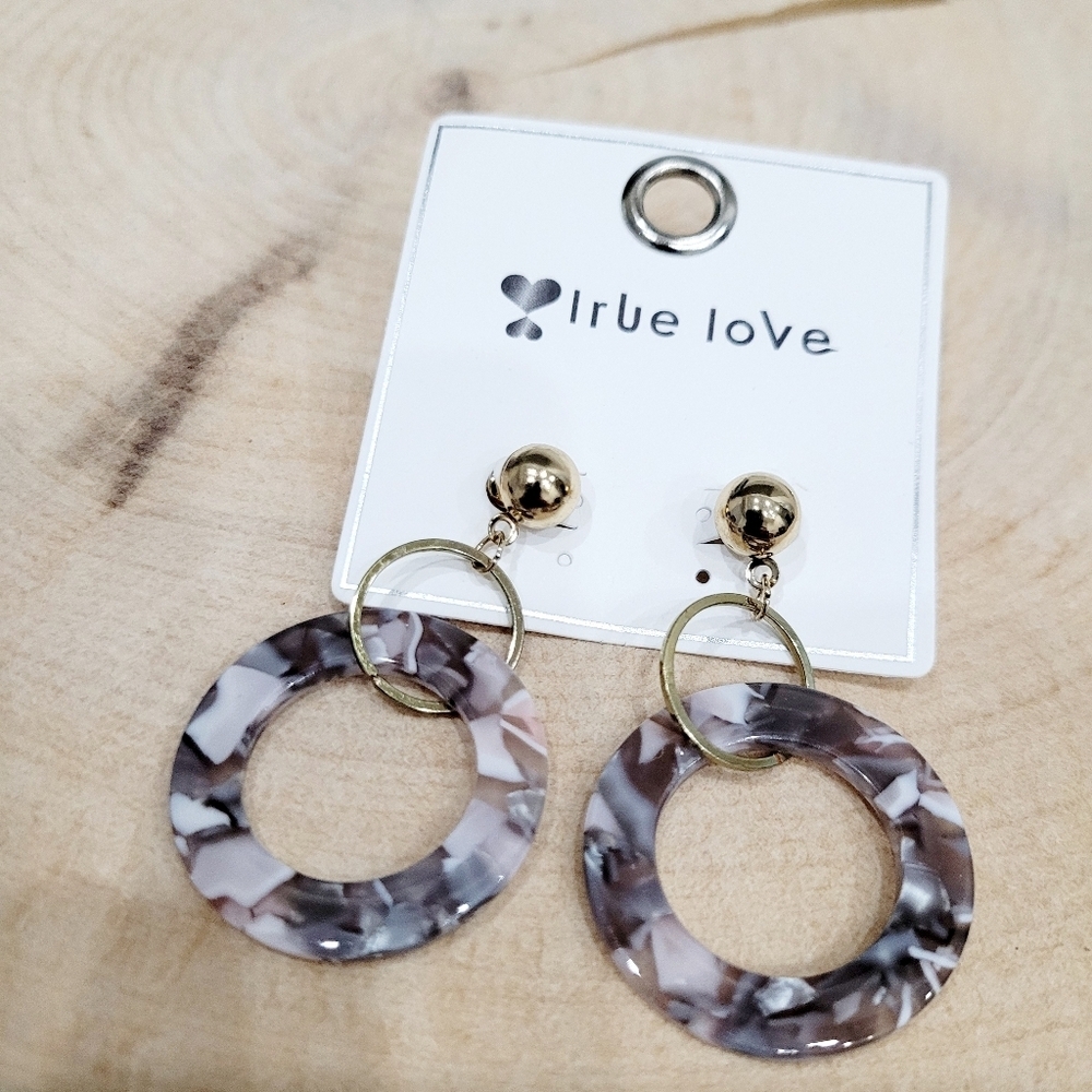 Brand New Gold Tone Purple Hoops  Dangle Earrings